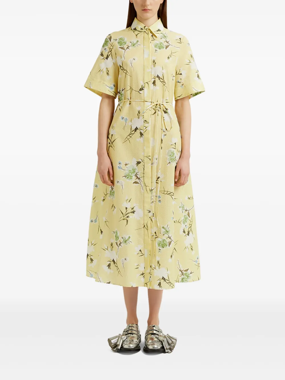 ERDEM Midi-jurk met bloemenprint Geel