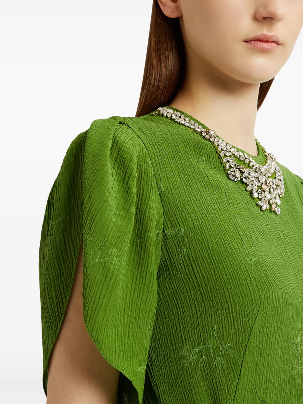 Shop Erdem Puff-sleeve Midi Dress In Green