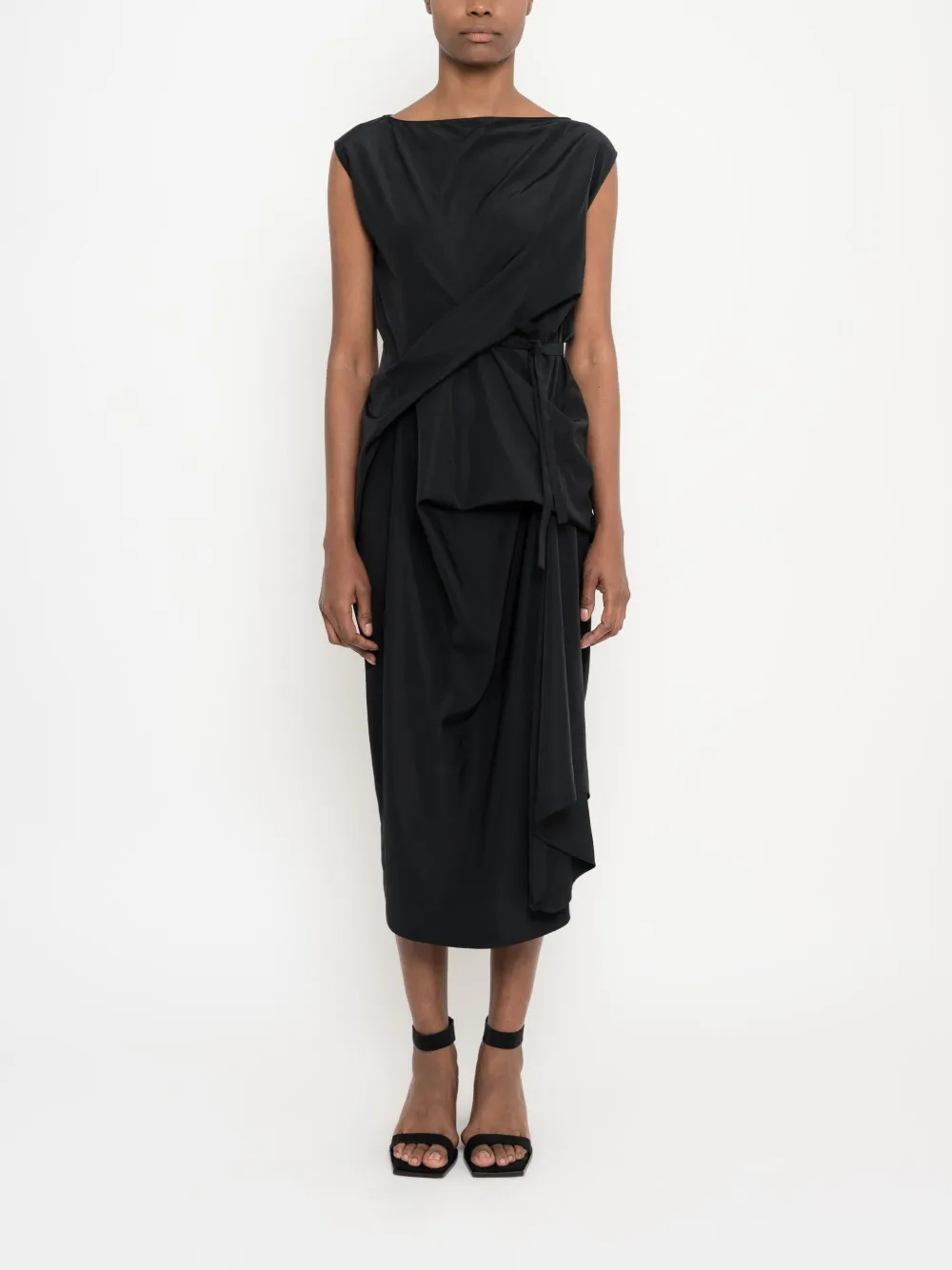 Uma | Raquel Davidowicz draped midi dress - Zwart