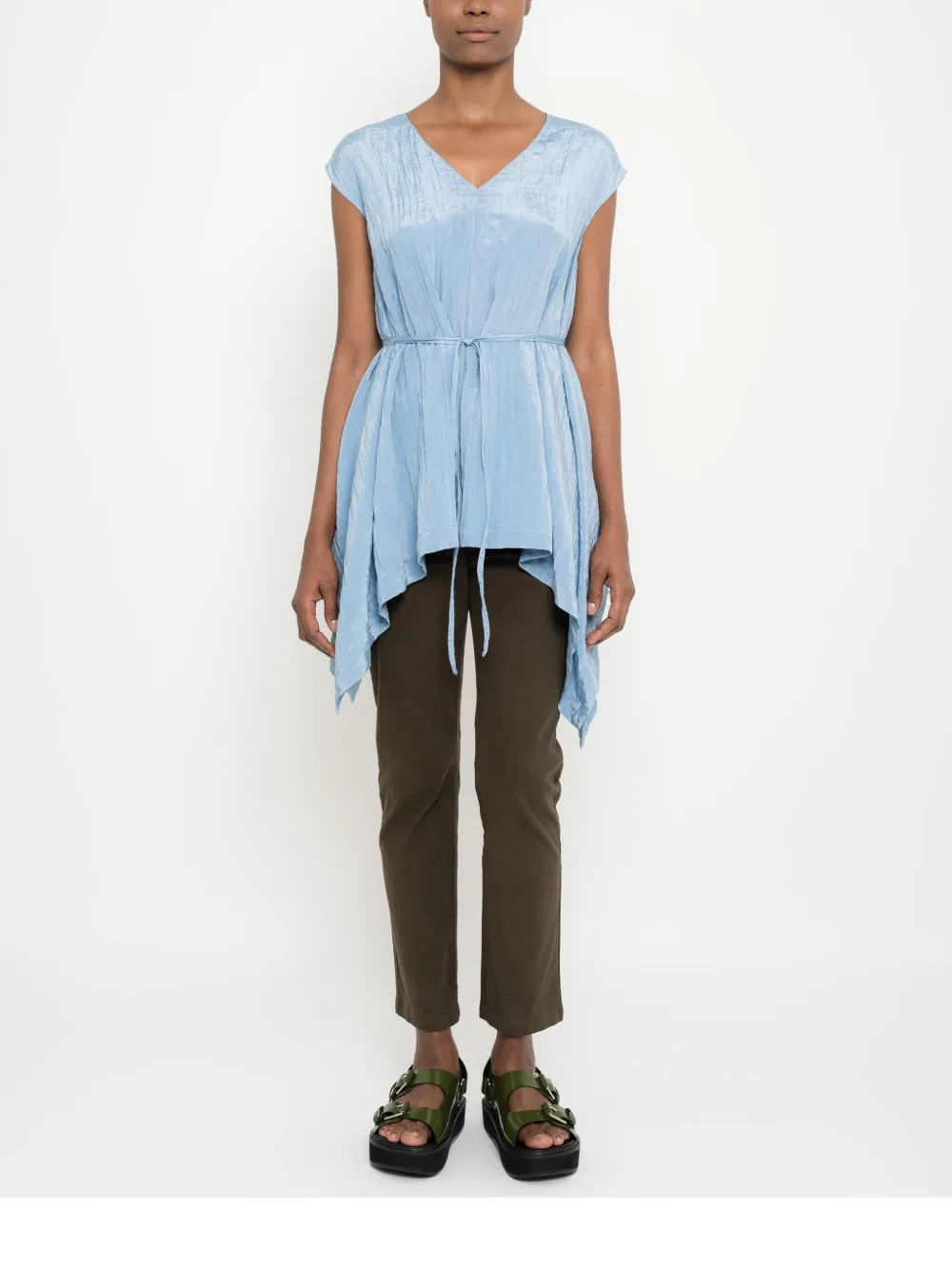 Uma Raquel Davidowicz Tied-waist Asymmetric-hem Top In ブルー