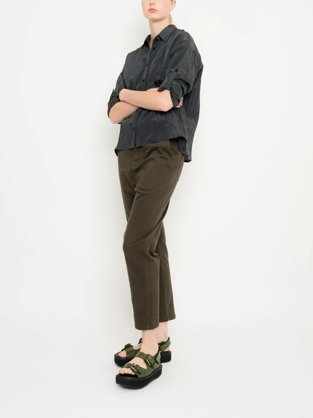 Uma | Raquel Davidowicz Geplooid button-up blouse Zwart