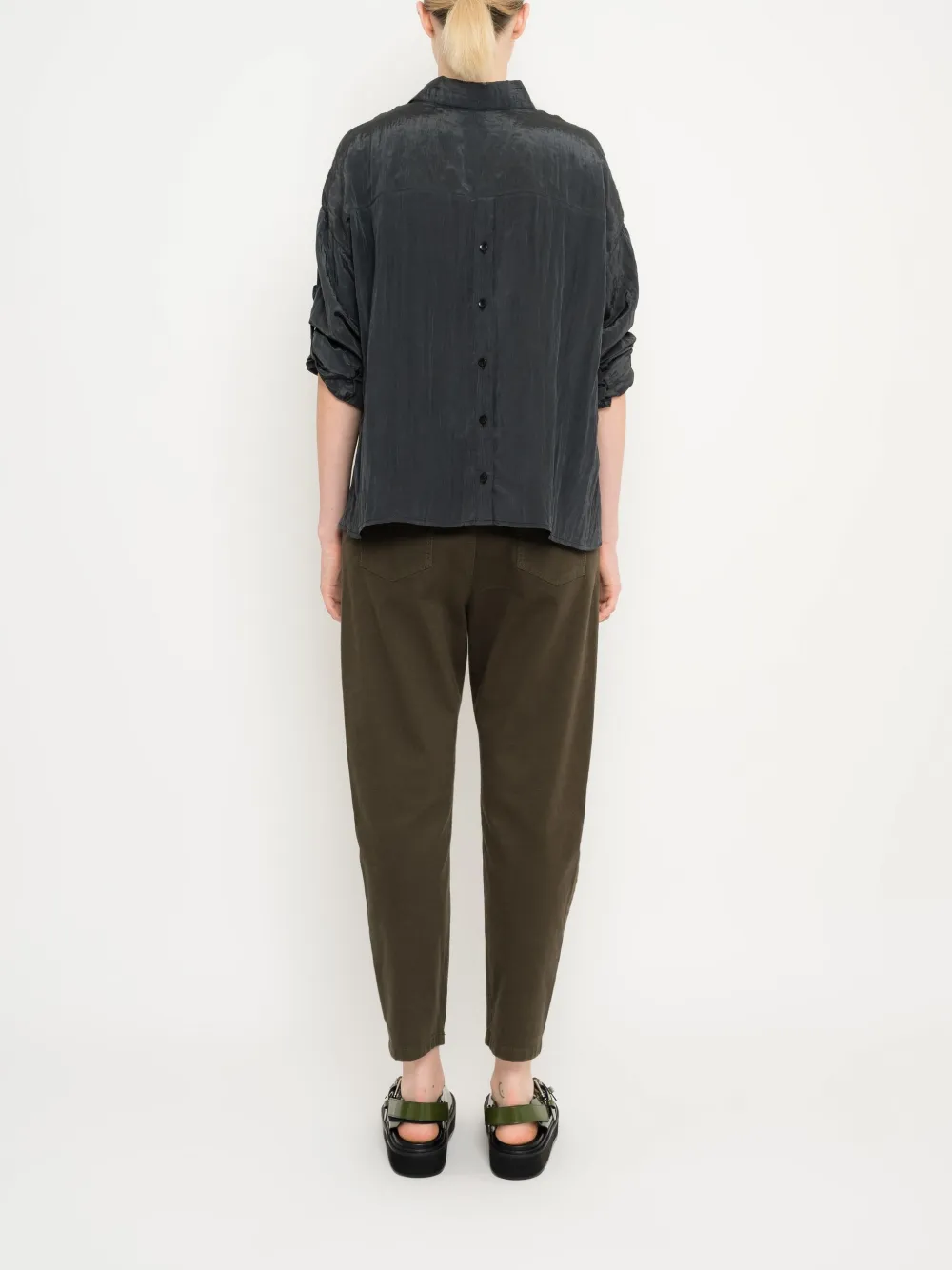 Uma | Raquel Davidowicz Geplooid button-up blouse Zwart