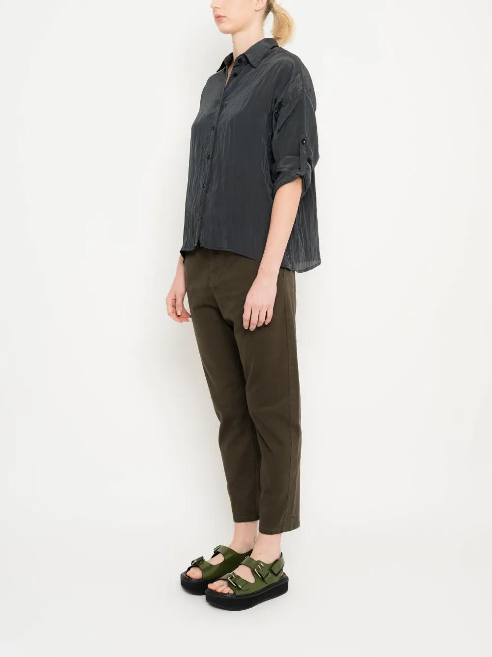 Uma | Raquel Davidowicz Geplooid button-up blouse Zwart