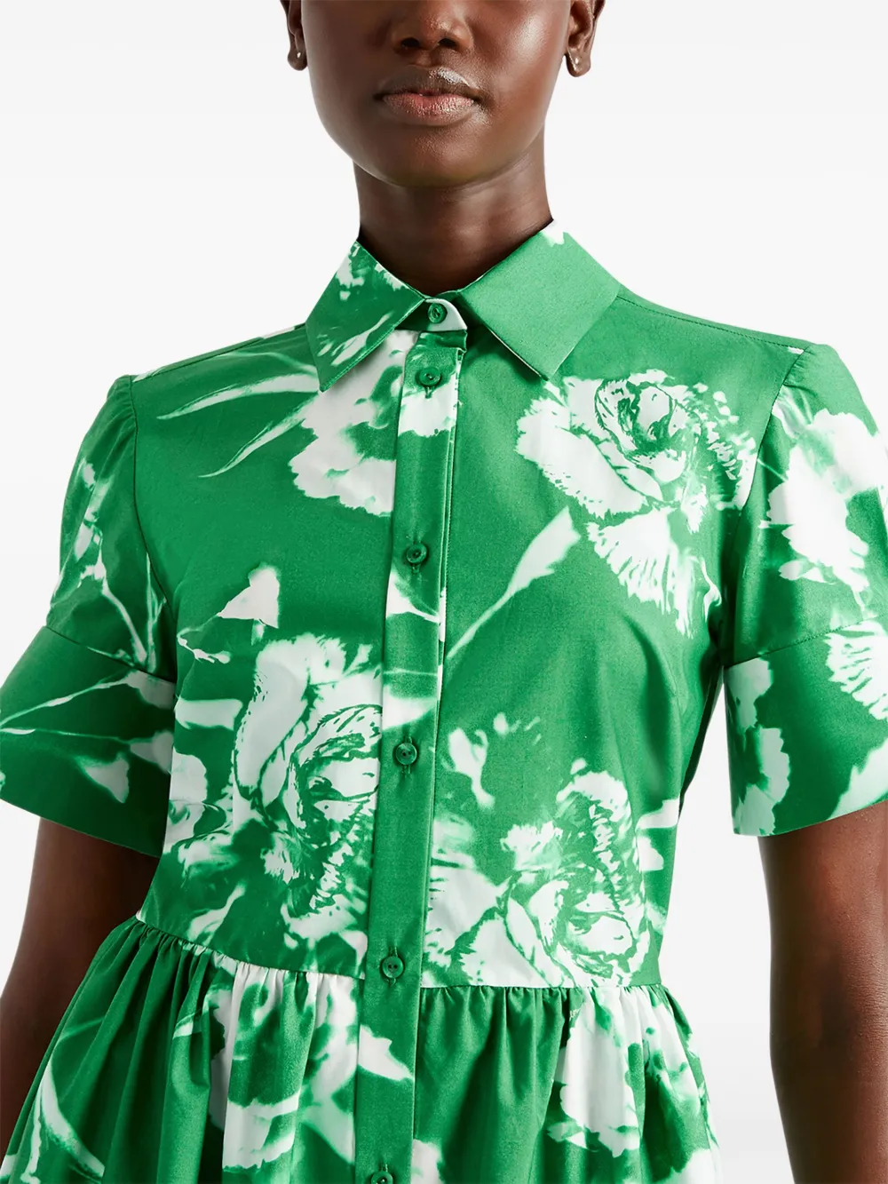 Shop Erdem Floral-print Shirt Dress In Green