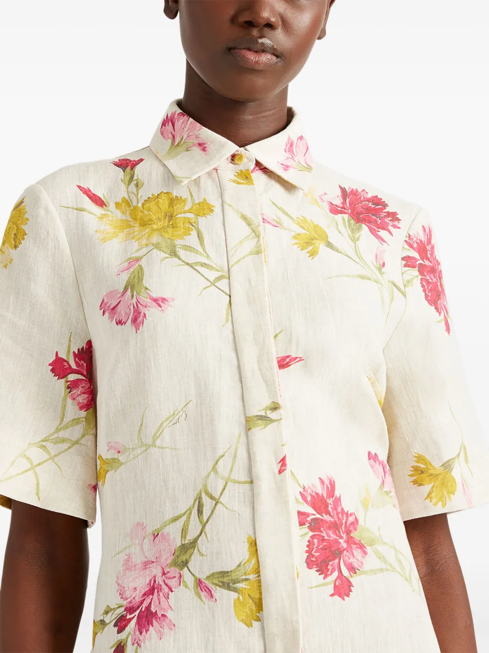 Shop Erdem Floral-print Shirt Dress In Neutrals