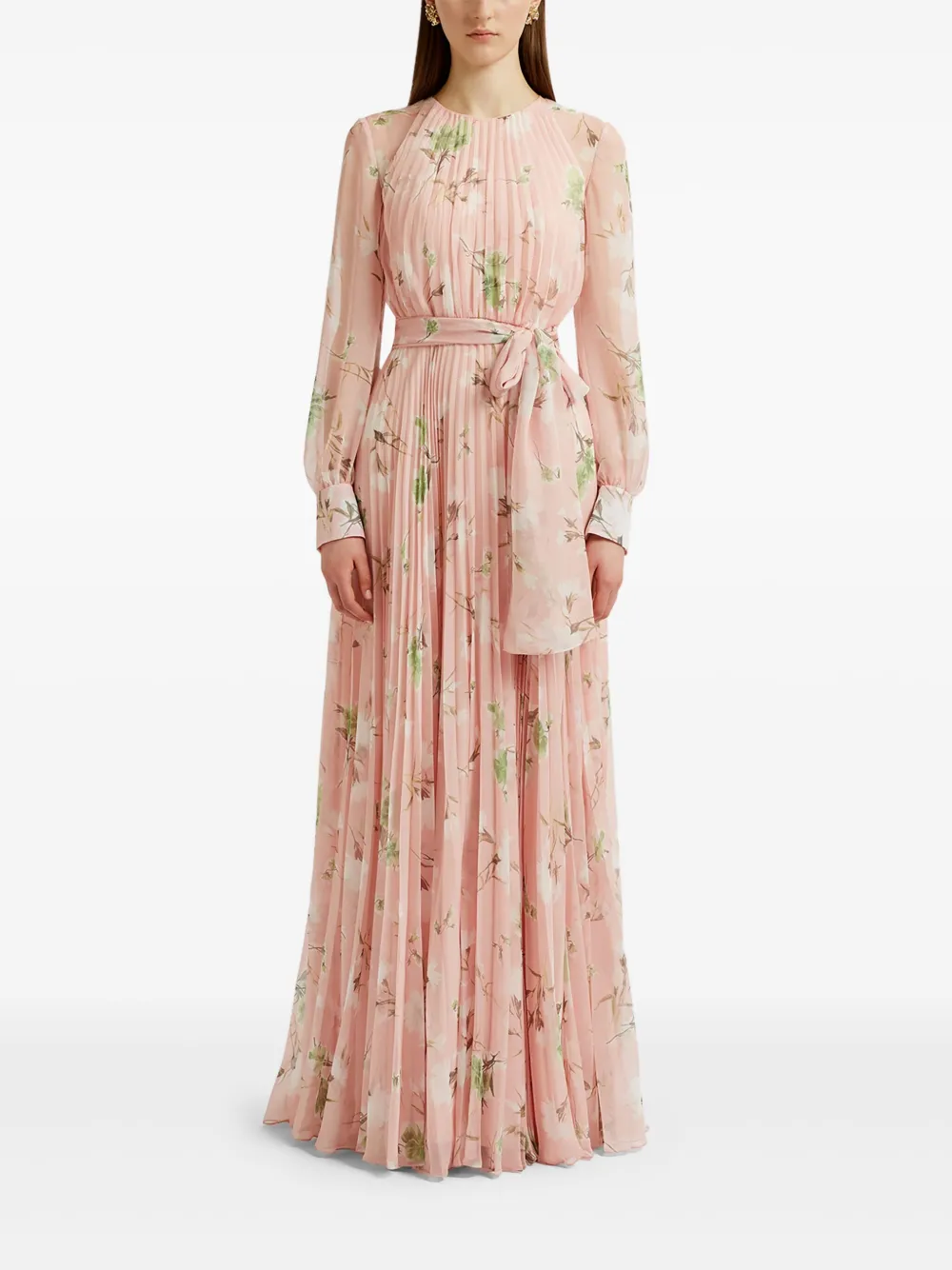 ERDEM PLEATED FLORAL MAXI DRESS