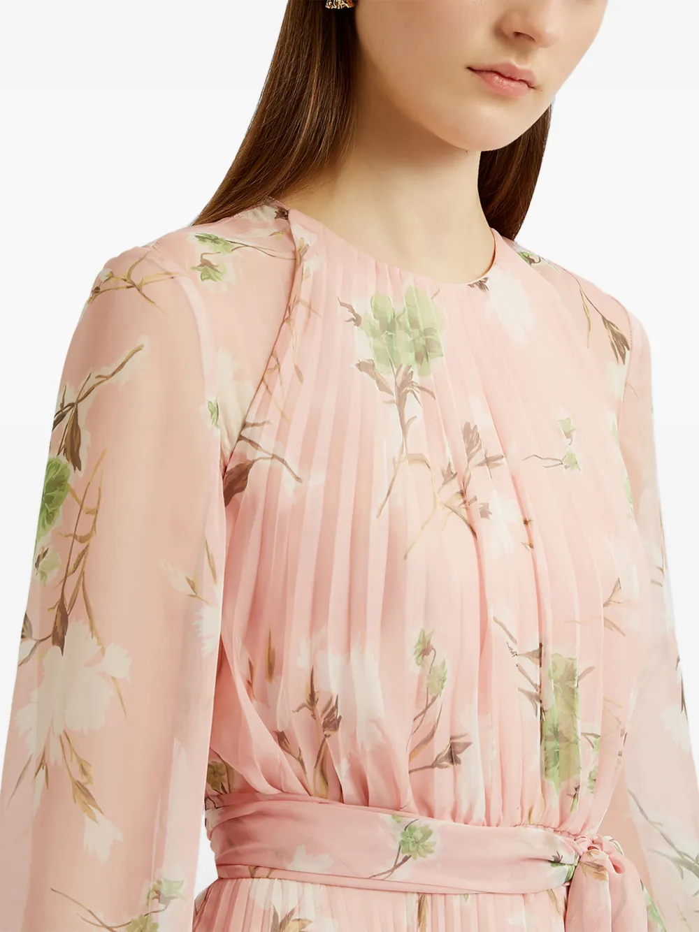 Shop Erdem Pleated Floral Maxi Dress In Pink