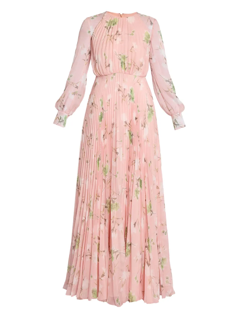 pleated floral maxi dress