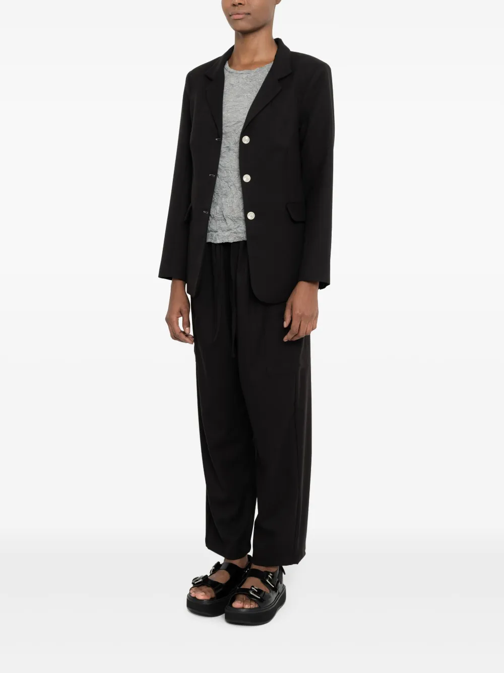 Uma | Raquel Davidowicz Enkele rij knopen blazer met split in de mouwen Zwart