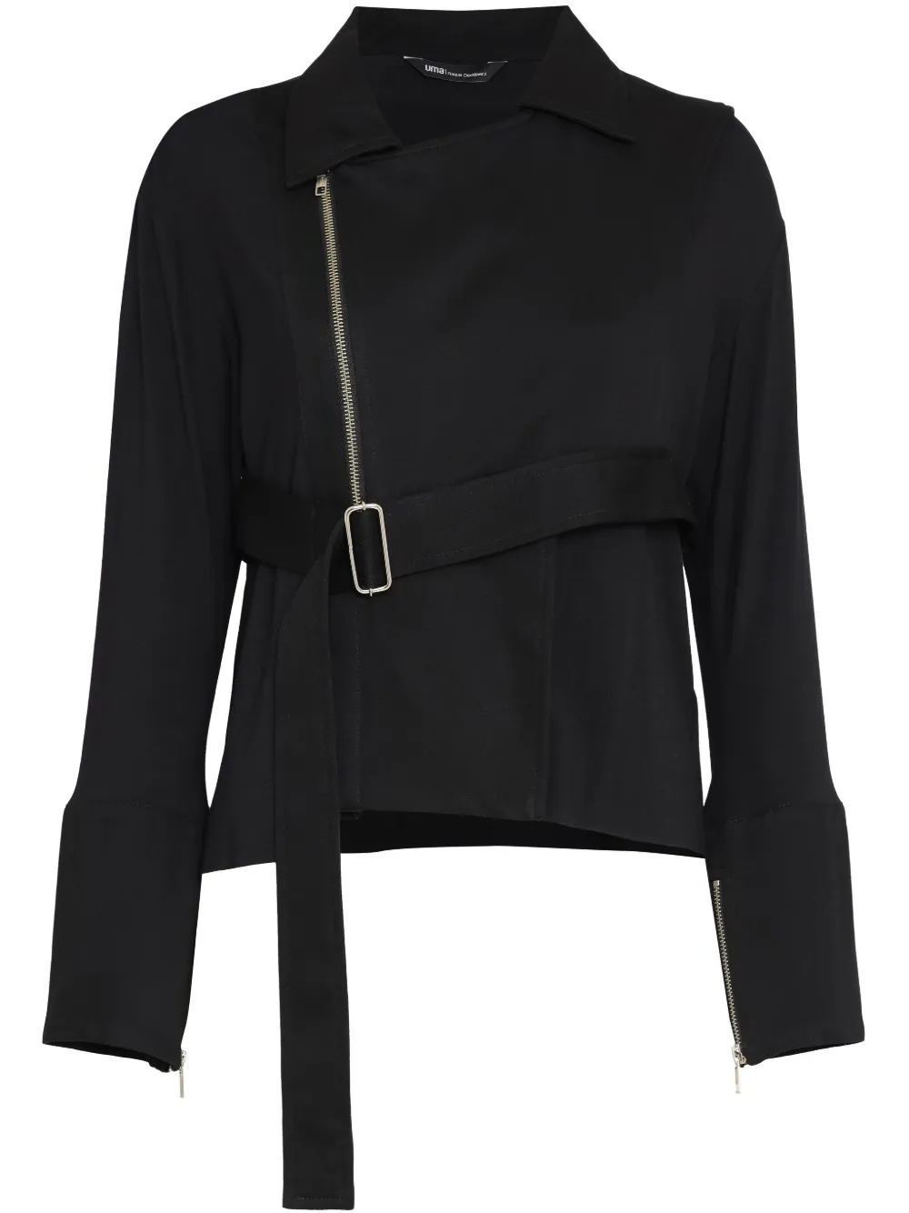 belted asymmetric-hem jacket