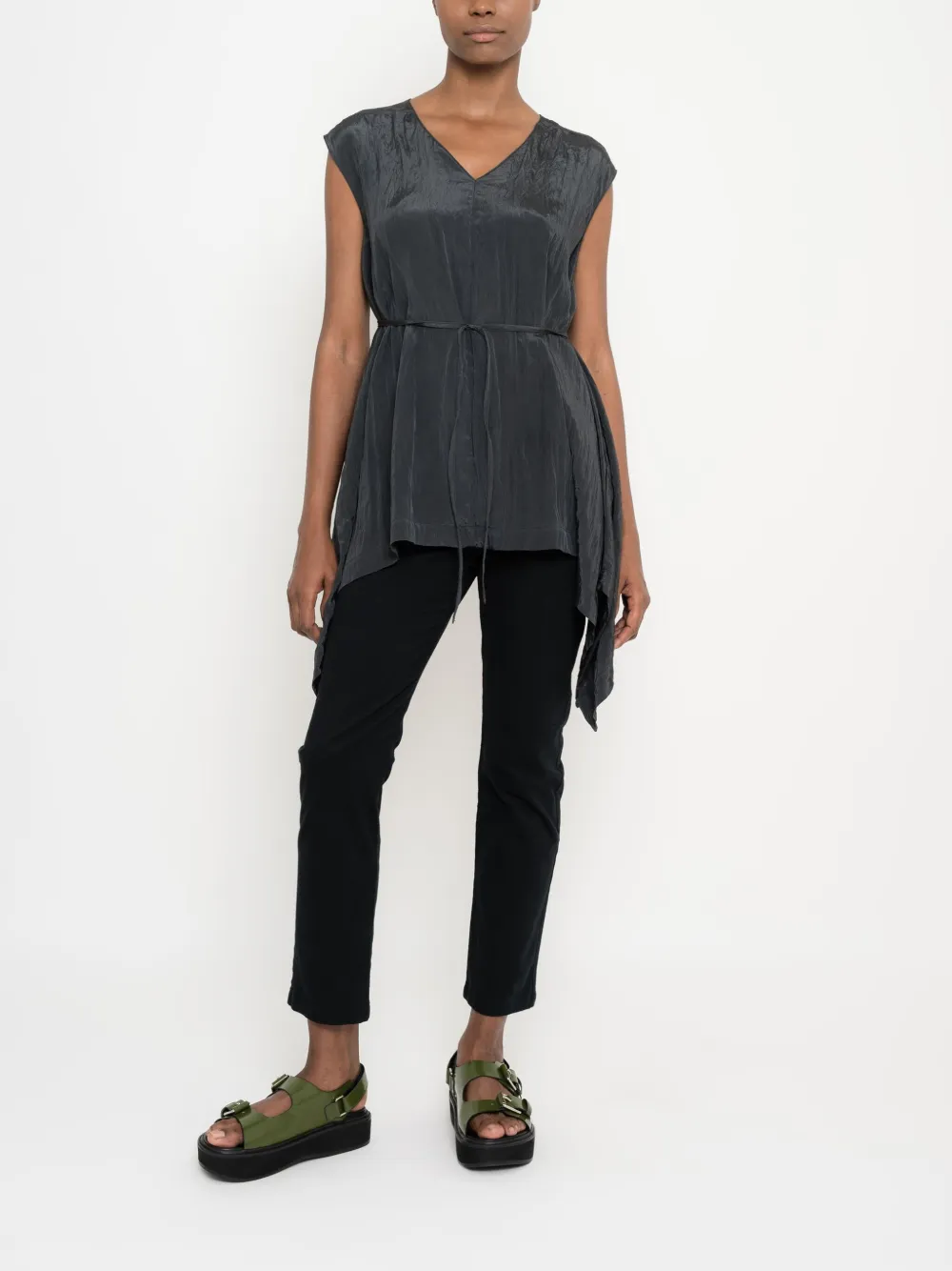 Uma | Raquel Davidowicz pleated tied-waist top - Grijs