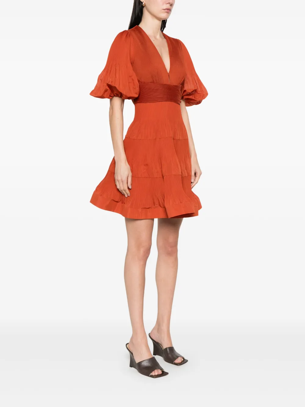 Shop Zimmermann Pleated Mini Dress In 红色