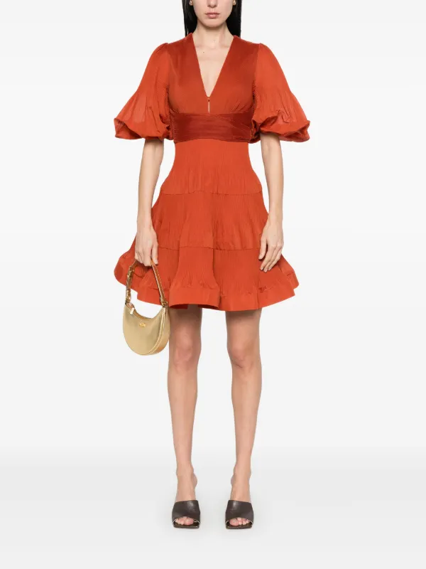 【Zimmermann】プリーツ ミニドレス ZIMMERMANN Pleated Mini Dress | Red | FARFETCH