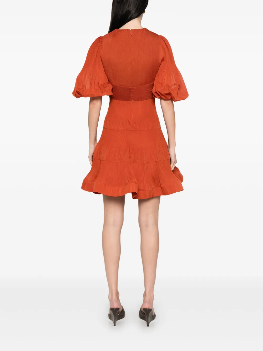 Shop Zimmermann Pleated Mini Dress In 红色