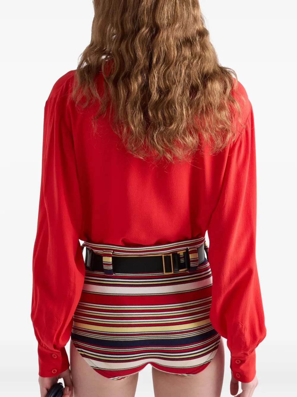 Prada Marocaine Offset Button Silk Top With Scarf In 红色