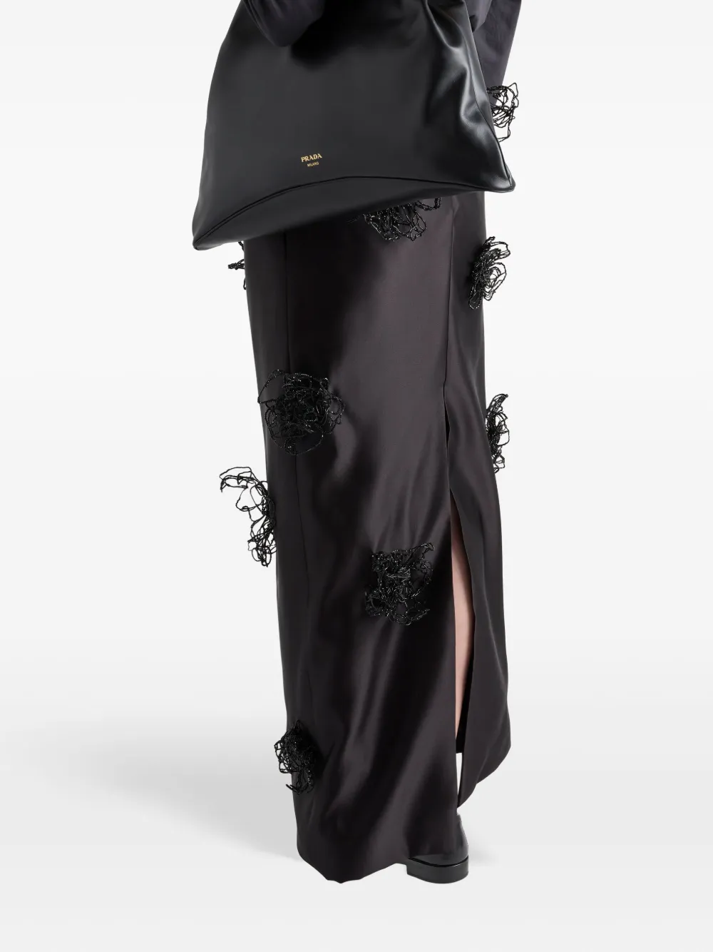 Prada Satijnen maxi-rok met borduurwerk Zwart