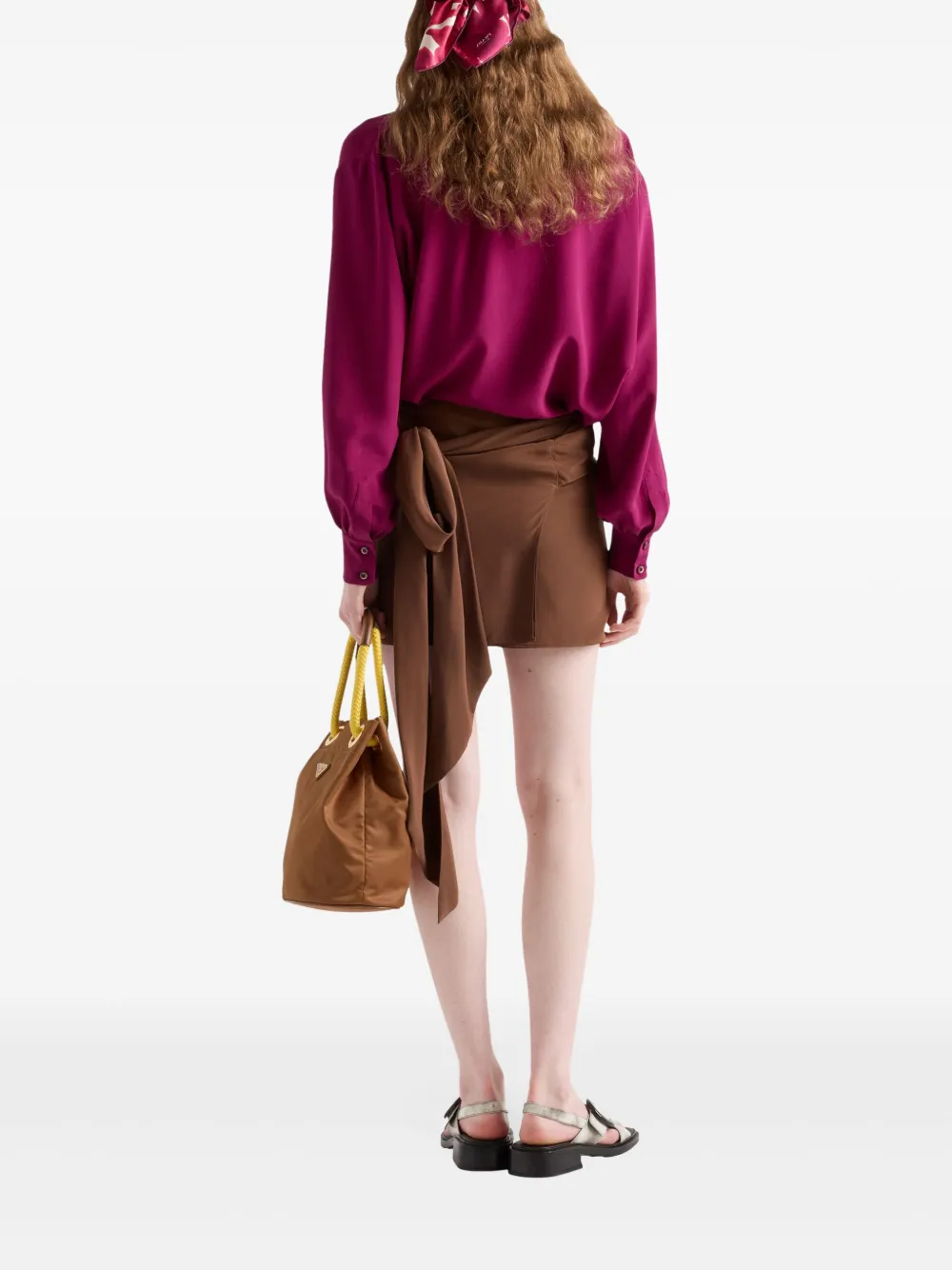 Prada Crêpe de chine mini-rok Bruin