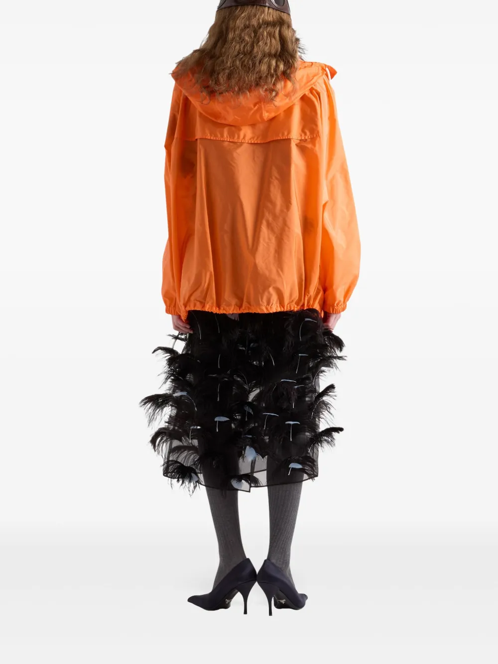 Shop Prada Re-nylon Rain Jacket In 橘色