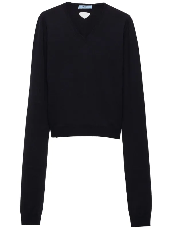 PRADA 【美品】ネイビー Vネックセーター 46サイズ　イタリア製 PRADA 【美品】ネイビー Vネックセーター 46サイズ イタリア製