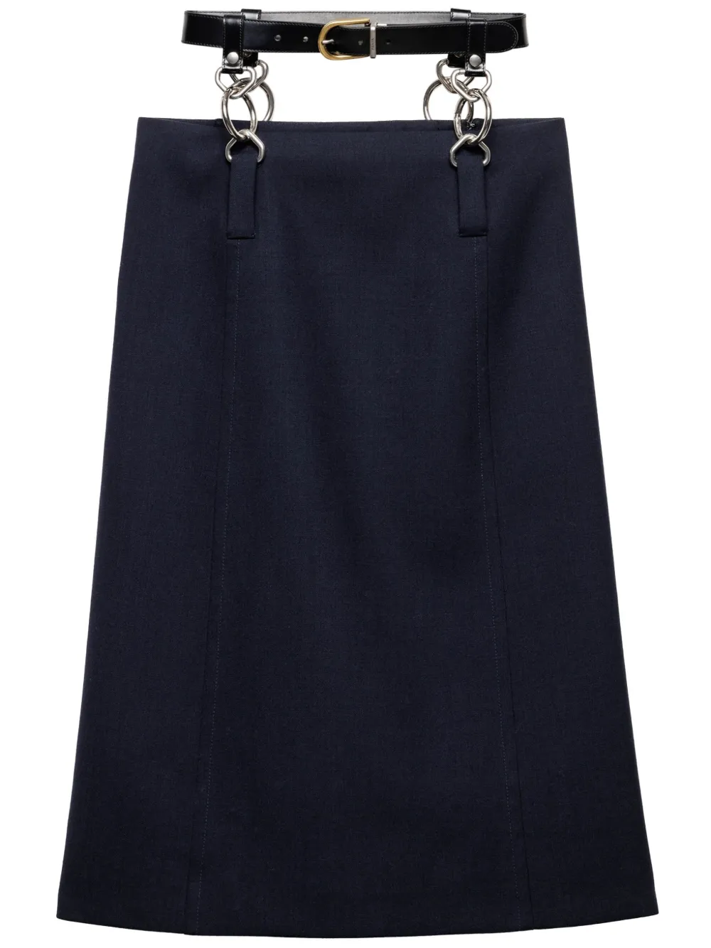 Prada Midi-rok met ceintuur en stiksels Blauw