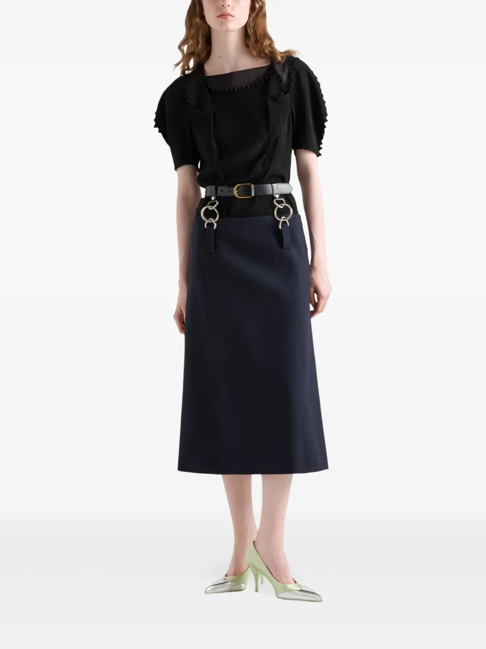 Prada Midi-rok met ceintuur en stiksels - Blauw