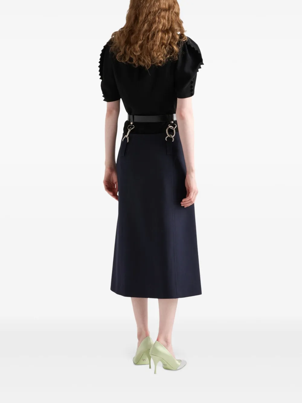 Prada Midi-rok met ceintuur en stiksels Blauw