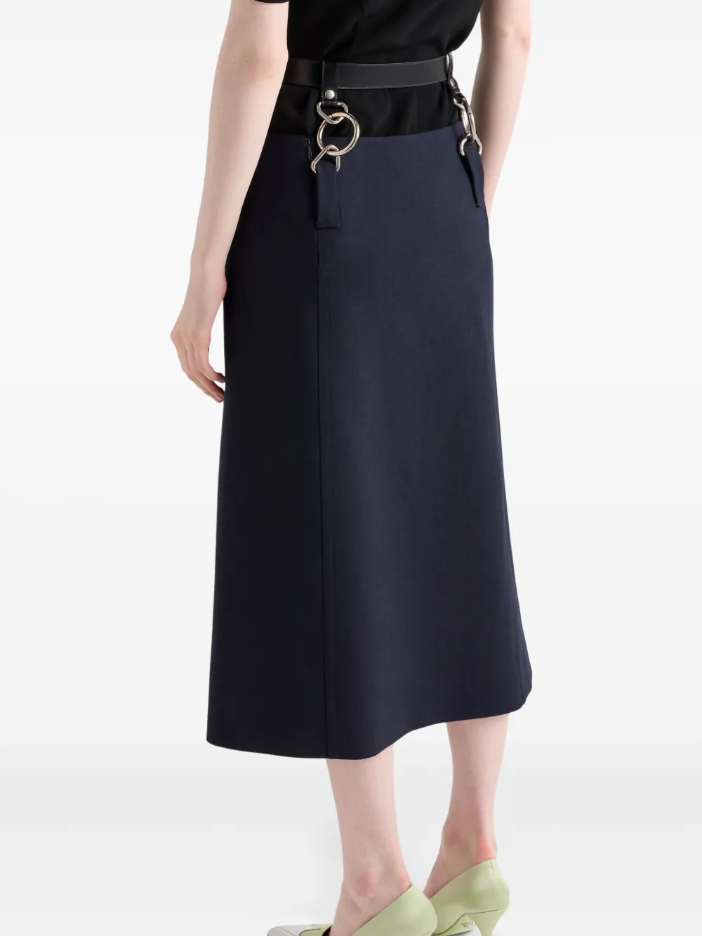 Prada Midi-rok met ceintuur en stiksels Blauw