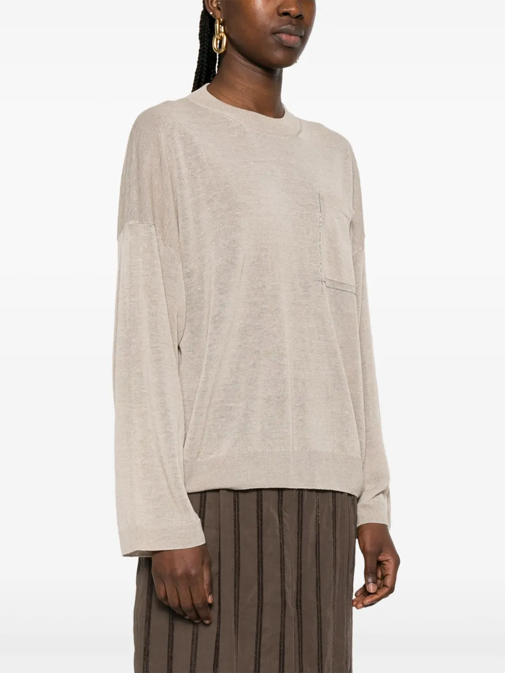 Brunello Cucinelli Fijngebreid T-shirt Beige