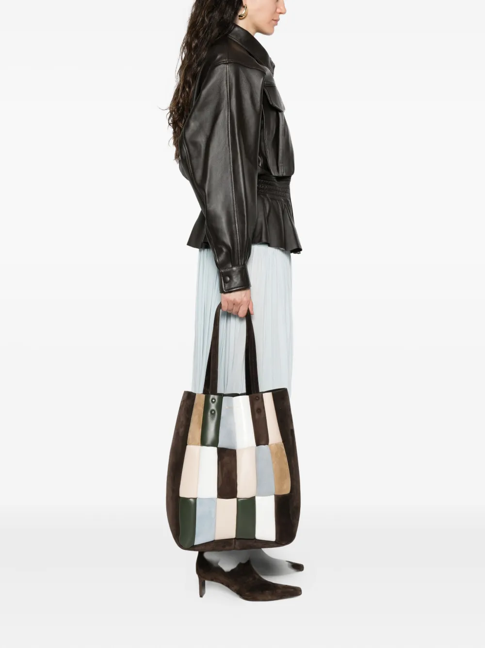 KHAITE Zoe patchwork suede tote bag Bruin