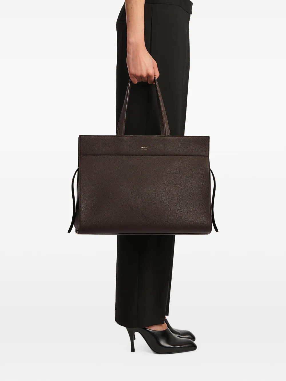 KHAITE Crosby Leather Tote Bag in Brown, view 2