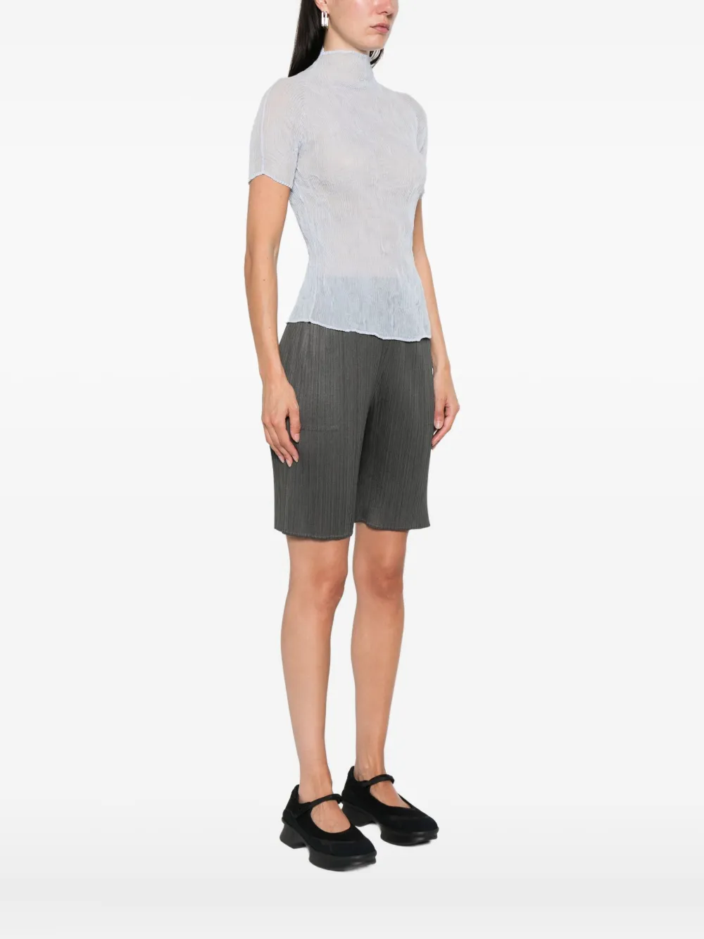 Issey Miyake Blouse met hoge hals Blauw