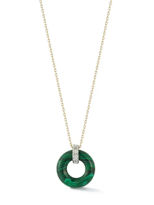 Collier Donut en 14ct à pendentif en malachite pavé de diamants - Mateo - Modalova