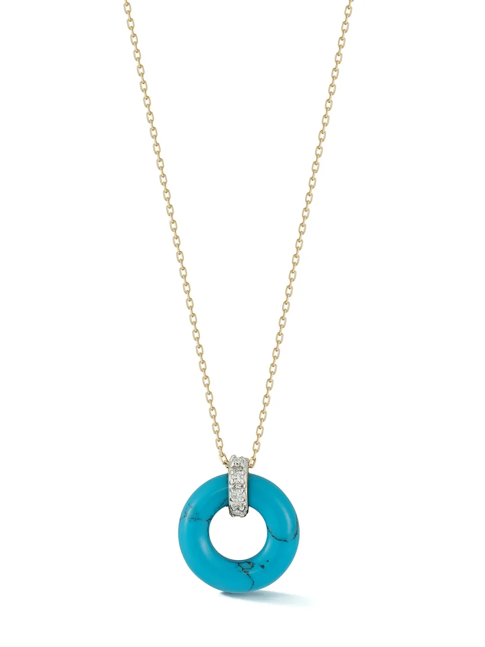 Mateo 14kt yellow gold Donut diamond and turquoise necklace - Goud