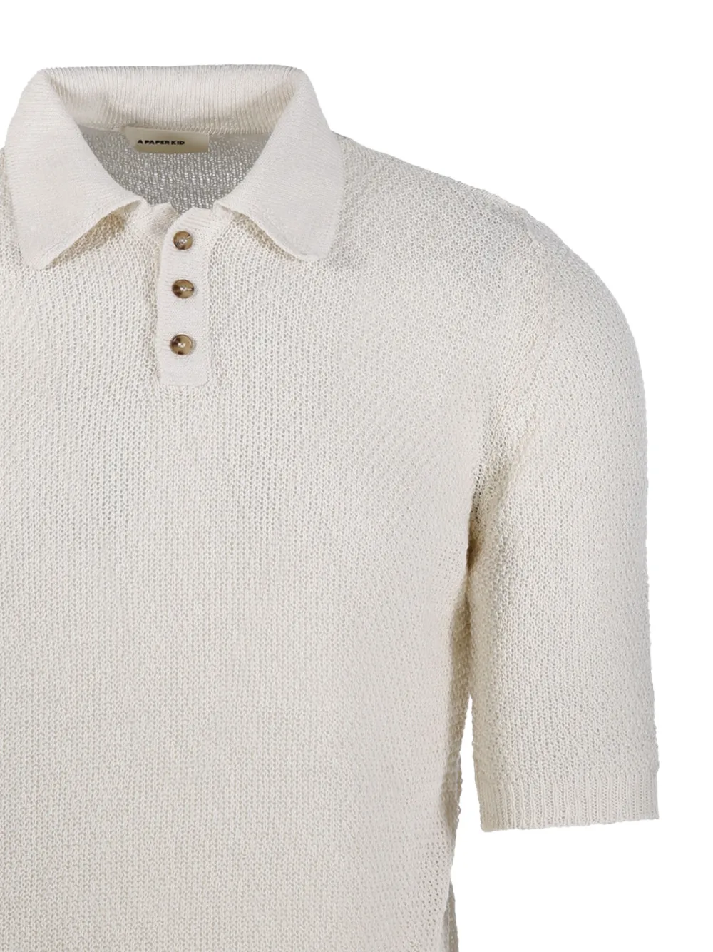 A Paper Kid Textured Knit Short-sleeved Polo Shirt In Neutrals