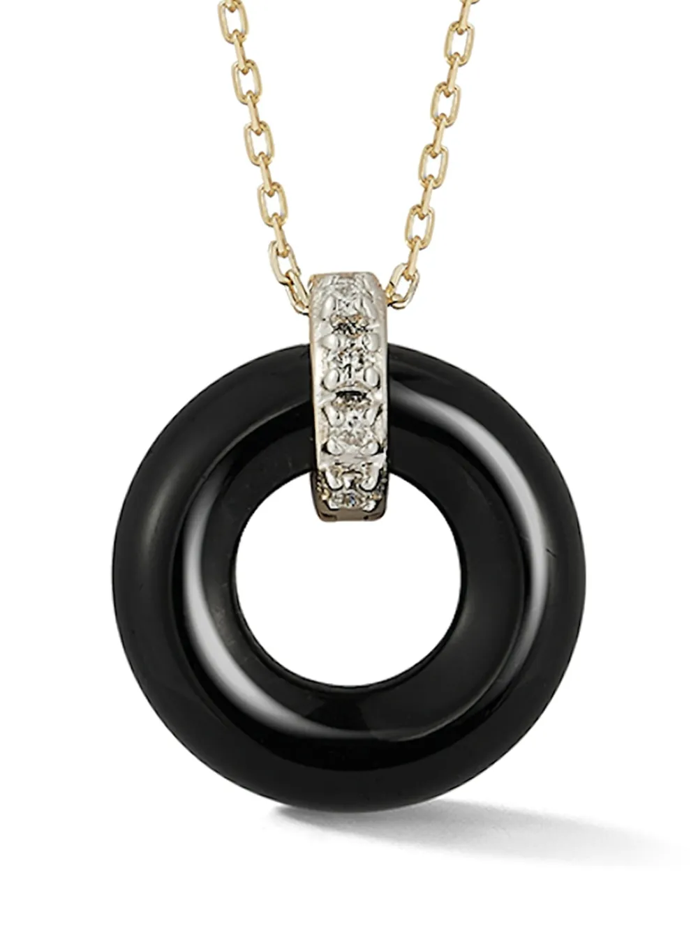 Mateo 14kt yellow gold Donut diamond and onyx necklace - Goud