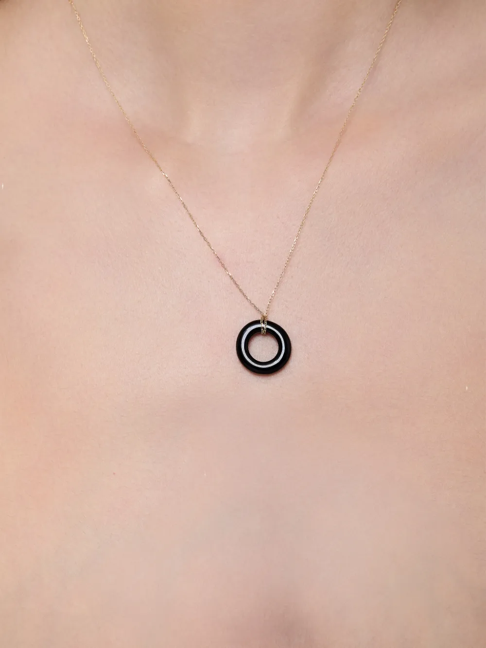 Mateo Door Knocker Donut Onyx and Diamond Necklace in Black, view 2