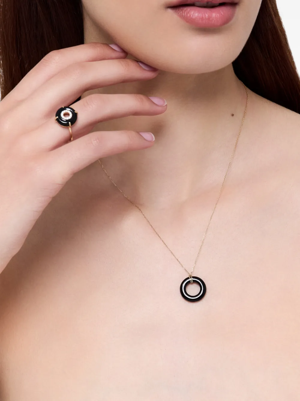 Mateo Door Knocker Donut Onyx and Diamond Necklace in Black, view 4