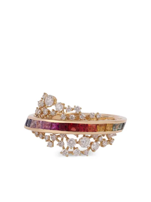 Bague Scatter Energy en 18ct sertie de saphirs et pavée de diamants - Ananya - Modalova