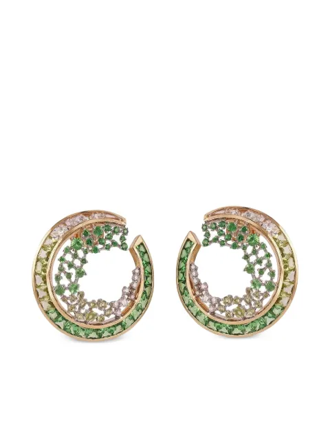 Ananya 18K yellow gold Scatter tsavorite and diamonds hoop earrings