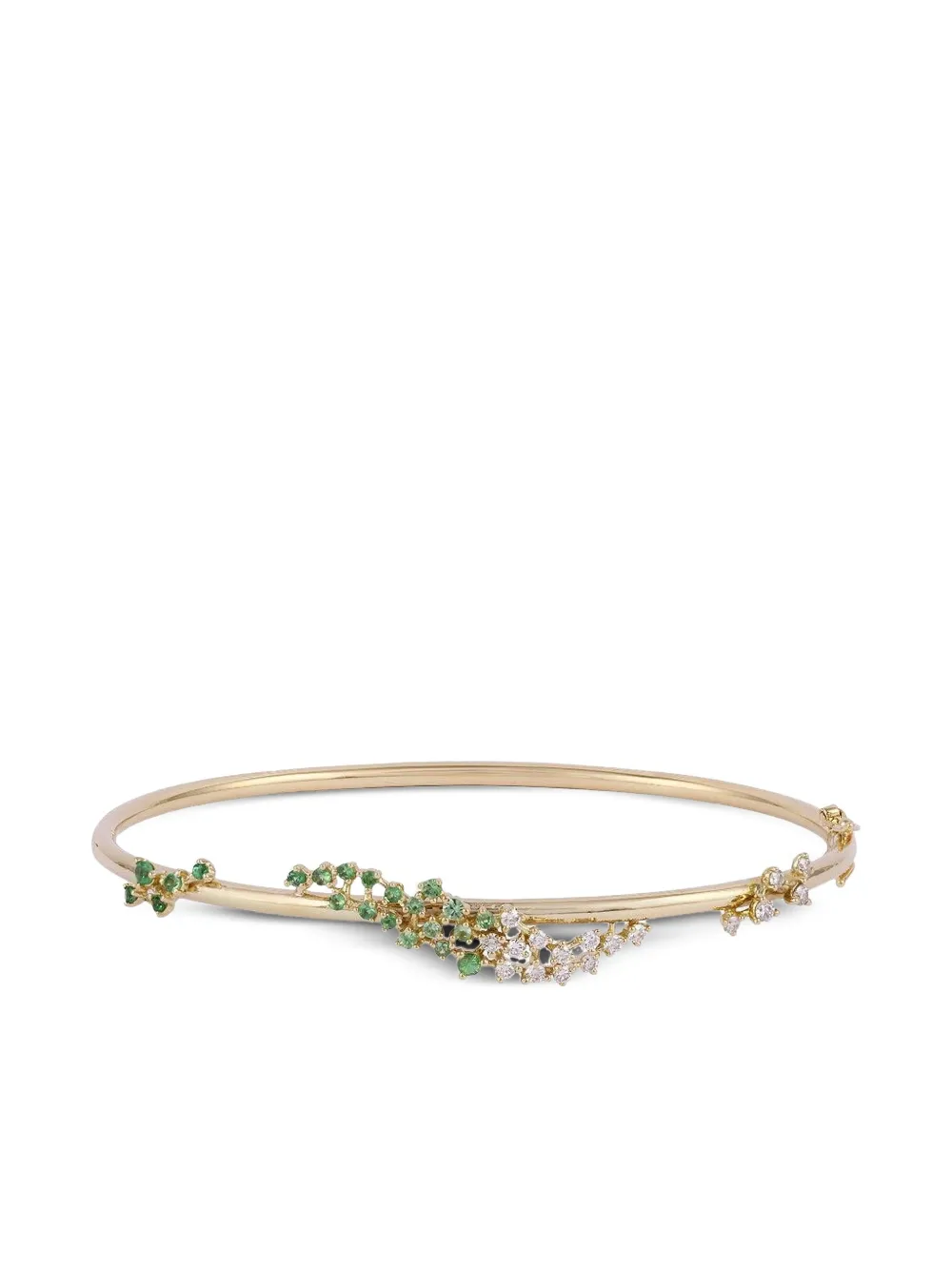 18K yellow gold Scatter tsavorite and diamonds bangle