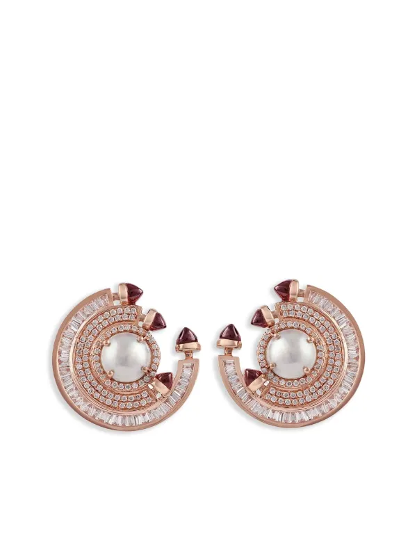 Ananya 18K Rose Gold Chakra Ruby and Diamonds Earrings in Pink