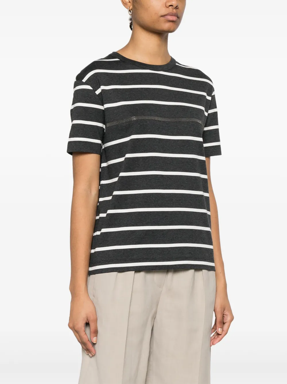 Brunello Cucinelli Gestreept T-shirt Grijs