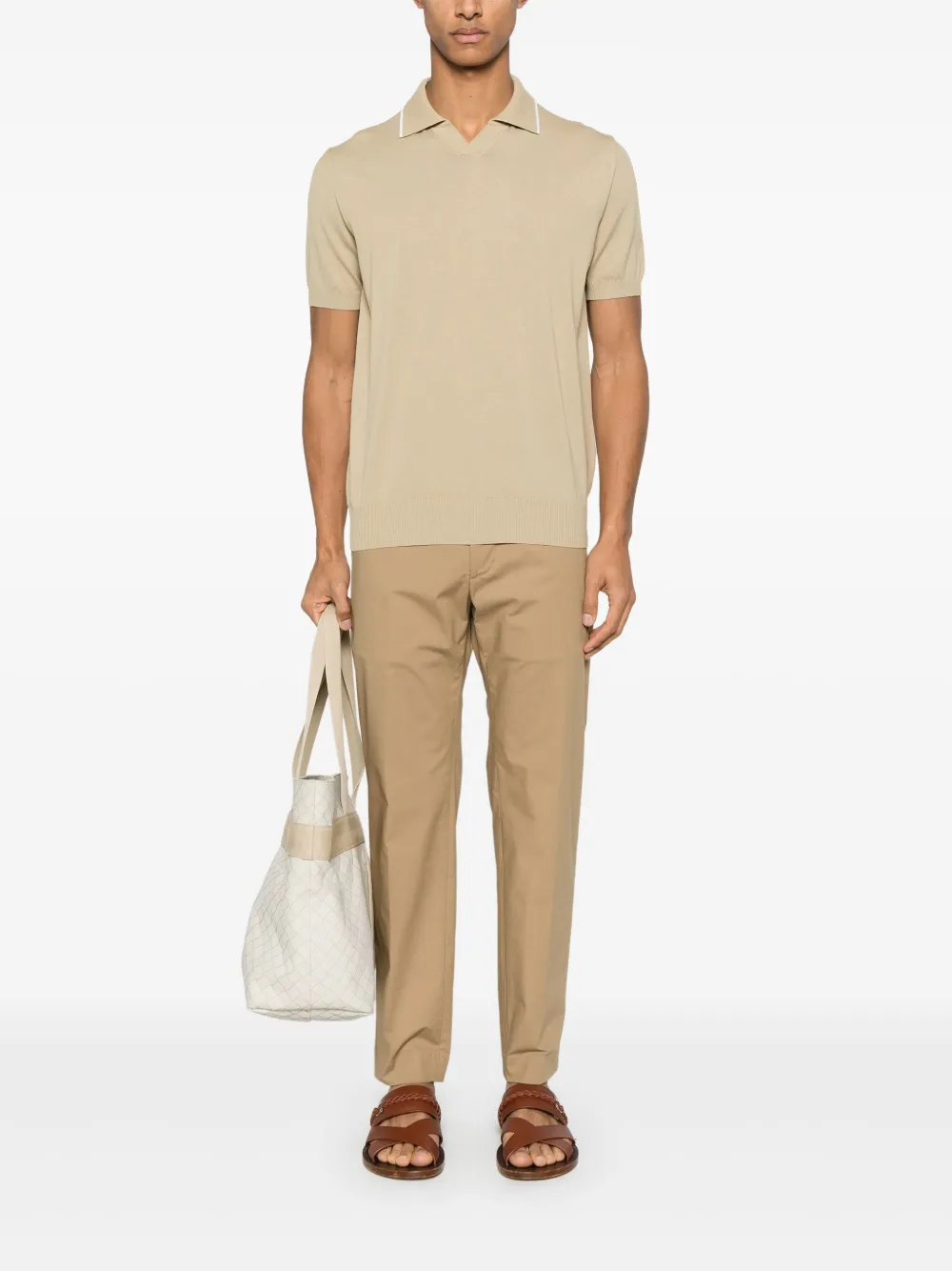 Canali Fijngebreid T-shirt Beige