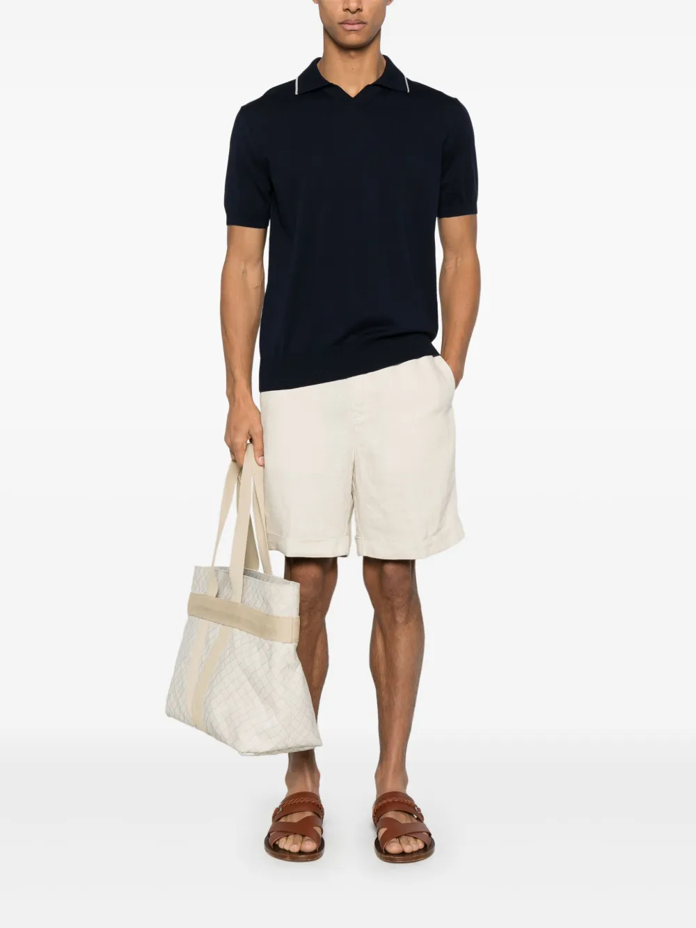 Canali Fijngebreid T-shirt - Blauw