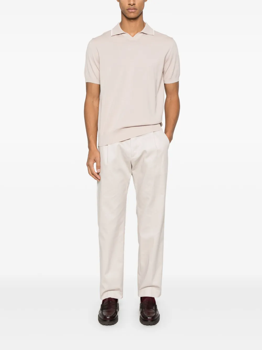 Canali Fijngebreid T-shirt - Beige