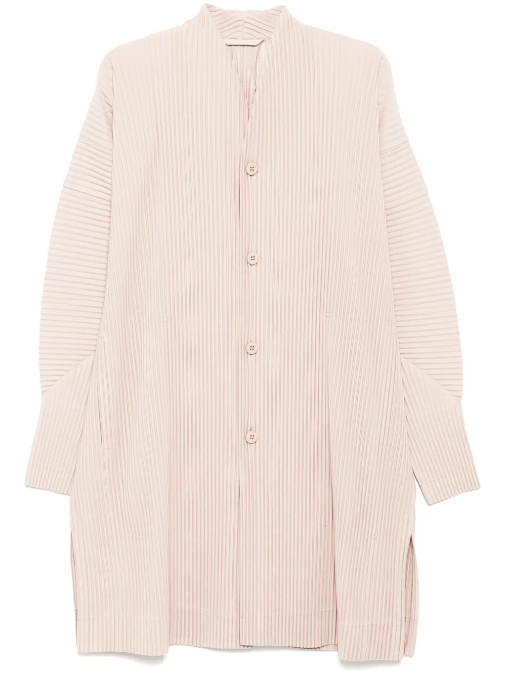 Shop Issey Miyake Pleated Single Breasted Coat In Pink