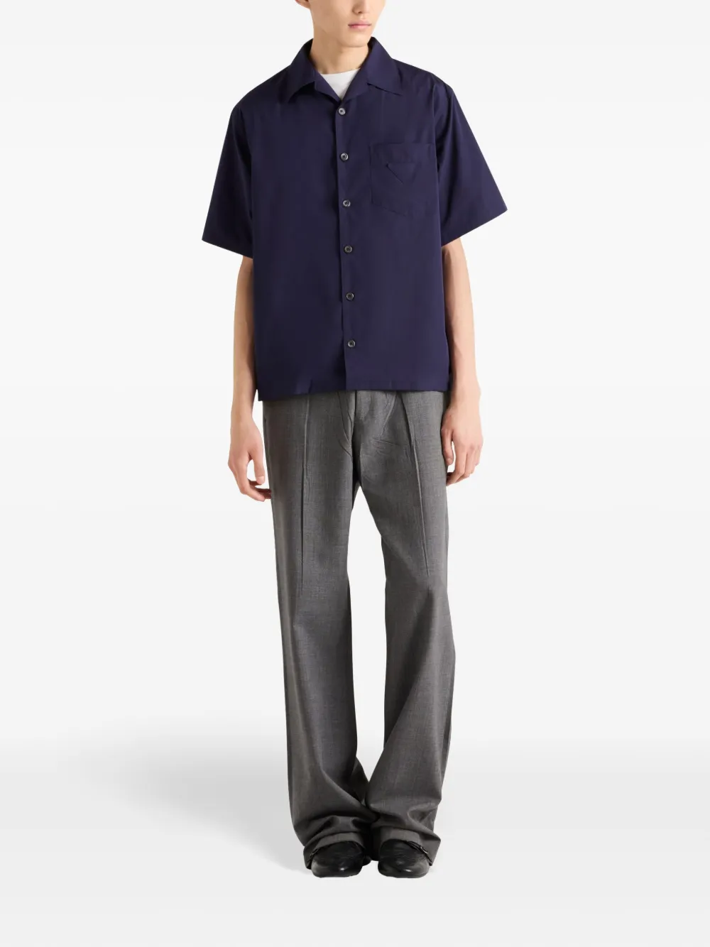 Prada Lapel Short-sleeved Shirt In 蓝色