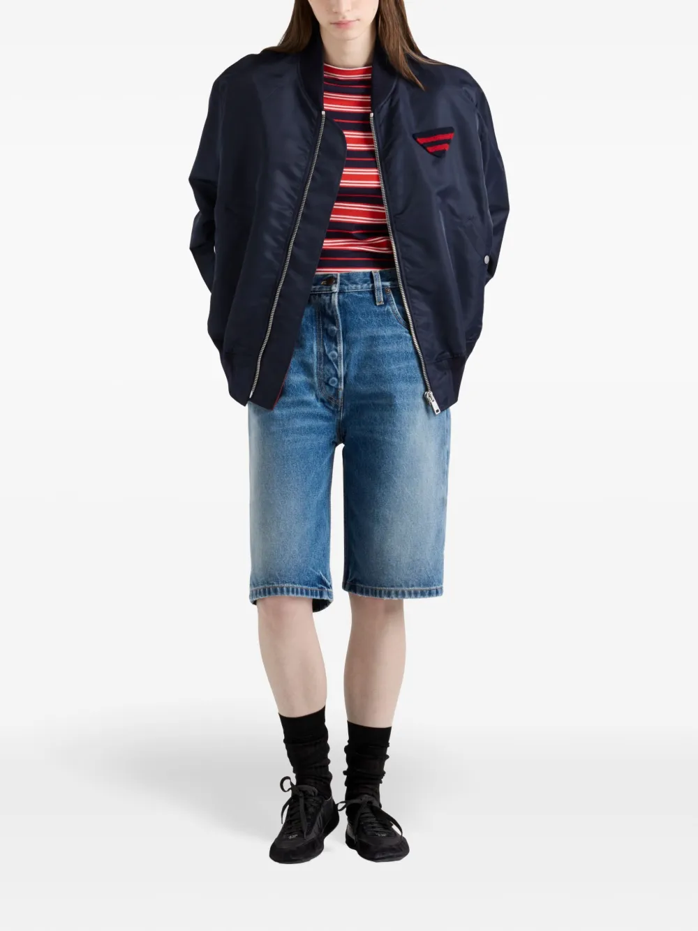 Prada Blue Bermuda Shorts In Washed Denim Women In ブルー