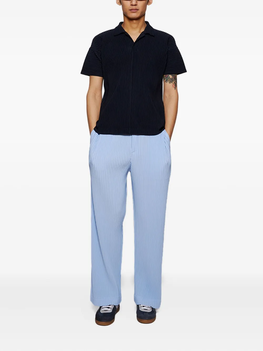 Homme Plissé Issey Miyake ribbed trousers Blauw