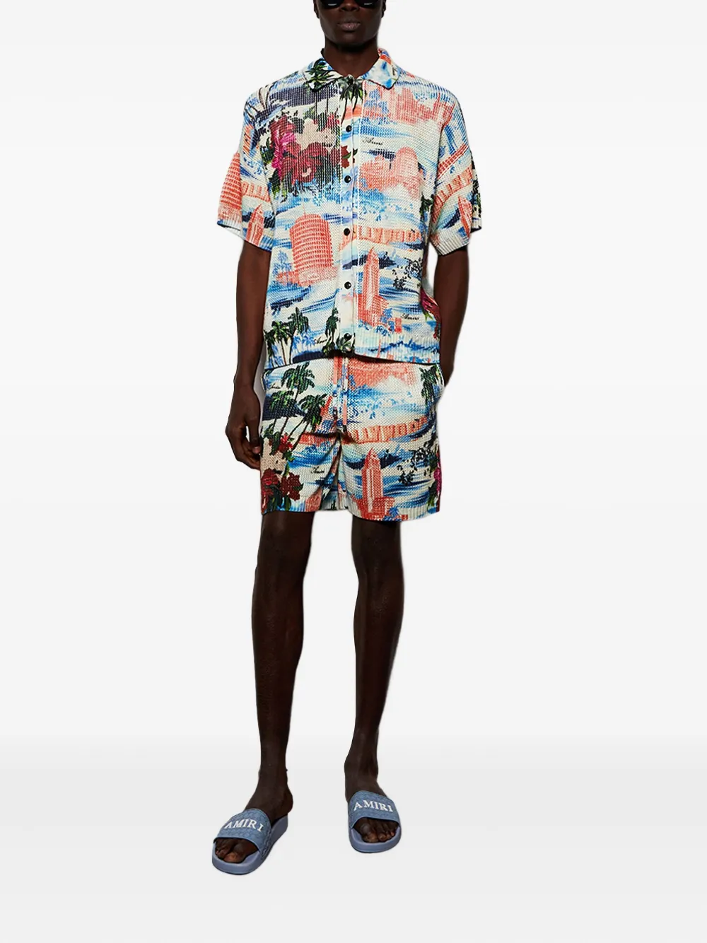 AMIRI Cityscape printed drawstring shorts Blauw